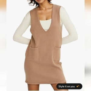 Women’s Sweater Vest V Neck Sleeveless Knit Pullover Pinafore Mini Dress